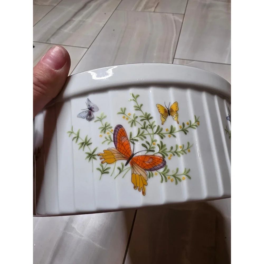 Vintage Ecstasy by Shafford Porcelain Souffle Dish Butterfly Oven-to-Table 8 H3